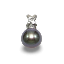 Load image into Gallery viewer, Black Pearl Pendant – 14k White Gold with Diamond Bail