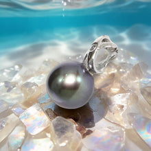 Load image into Gallery viewer, Black Pearl Pendant – 14k White Gold with Diamond Bail