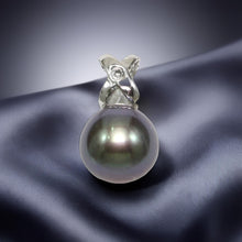 Load image into Gallery viewer, Black Pearl Pendant – 14k White Gold with Diamond Bail