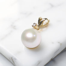 Load image into Gallery viewer, White Pearl Pendant – 14k Yellow Gold with Diamond Bail