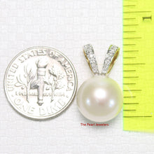 Load image into Gallery viewer, White Pearl Pendant – 14k Yellow Gold with 6 Diamonds