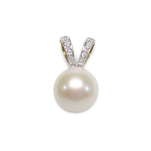 Load image into Gallery viewer, White Pearl Pendant – 14k Yellow Gold with 6 Diamonds