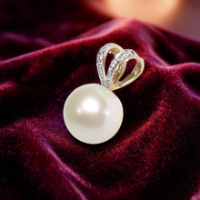 Load image into Gallery viewer, White Pearl Pendant – 14k Yellow Gold with 6 Diamonds