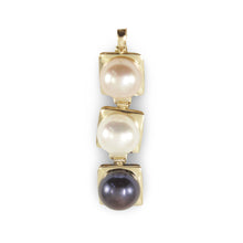 Load image into Gallery viewer, Peach, White &amp; Black Pearl Pendant – 14k Yellow Gold