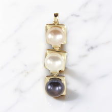 Load image into Gallery viewer, Peach, White &amp; Black Pearl Pendant – 14k Yellow Gold