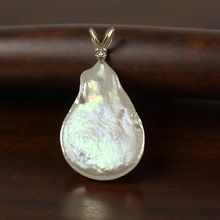 Load image into Gallery viewer, Baroque Coin Pearl Pendant – 14k Yellow Gold Rabbit-Ear Diamond Bail