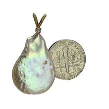 Load image into Gallery viewer, Baroque Coin Pearl Pendant – 14k Yellow Gold Rabbit-Ear Diamond Bail