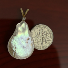 Load image into Gallery viewer, Baroque Coin Pearl Pendant – 14k Yellow Gold Rabbit-Ear Diamond Bail