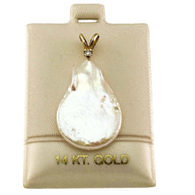 Load image into Gallery viewer, Baroque Coin Pearl Pendant – 14k Yellow Gold Rabbit-Ear Diamond Bail