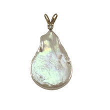 Load image into Gallery viewer, Baroque Coin Pearl Pendant – 14k Yellow Gold Rabbit-Ear Diamond Bail