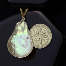 Load image into Gallery viewer, Baroque Coin Pearl Pendant – 14k Yellow Gold Rabbit-Ear Diamond Bail
