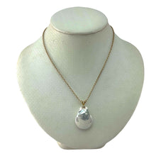 Load image into Gallery viewer, 14kt Yellow Gold Rabbit-Ear Diamond Bail Baroque Coin Pearl Pendant