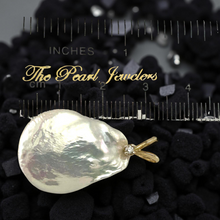 Load image into Gallery viewer, 14kt Yellow Gold Rabbit-Ear Diamond Bail Baroque Coin Pearl Pendant