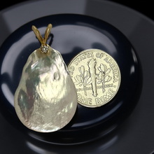 Load image into Gallery viewer, 14kt Yellow Gold Rabbit-Ear Diamond Bail Baroque Coin Pearl Pendant