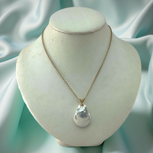 Load image into Gallery viewer, 14kt Yellow Gold Rabbit-Ear Diamond Bail Baroque Coin Pearl Pendant