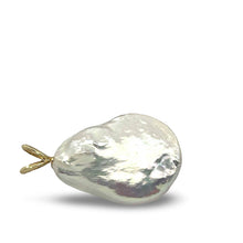 Load image into Gallery viewer, 14kt Yellow Gold Rabbit-Ear Diamond Bail Baroque Coin Pearl Pendant