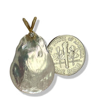 Load image into Gallery viewer, 14kt Yellow Gold Rabbit-Ear Diamond Bail Baroque Coin Pearl Pendant