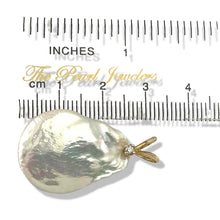 Load image into Gallery viewer, 14kt Yellow Gold Rabbit-Ear Diamond Bail Baroque Coin Pearl Pendant