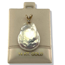 Load image into Gallery viewer, 14kt Yellow Gold Rabbit-Ear Diamond Bail Baroque Coin Pearl Pendant