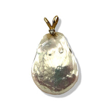 Load image into Gallery viewer, 14kt Yellow Gold Rabbit-Ear Diamond Bail Baroque Coin Pearl Pendant