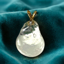 Load image into Gallery viewer, 14kt Yellow Gold Rabbit-Ear Diamond Bail Baroque Coin Pearl Pendant