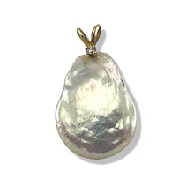 Load image into Gallery viewer, 14kt Yellow Gold Rabbit-Ear Diamond Bail Baroque Coin Pearl Pendant