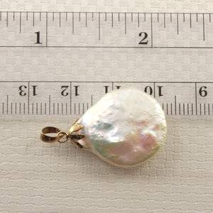 2020020C FRESHWATER COIN PEARL 14K YELLOW SOLID GOLD BAIL PENDANT NECKLACE