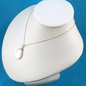 2020020C FRESHWATER COIN PEARL 14K YELLOW SOLID GOLD BAIL PENDANT NECKLACE