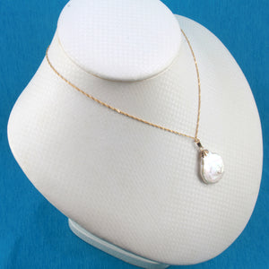 2020020C FRESHWATER COIN PEARL 14K YELLOW SOLID GOLD BAIL PENDANT NECKLACE