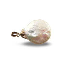 Load image into Gallery viewer, White Coin Pearl Pendant – 14k Yellow Gold with Singapore Chain Options