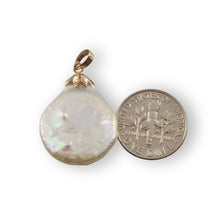 Load image into Gallery viewer, White Coin Pearl Pendant – 14k Yellow Gold with Singapore Chain Options