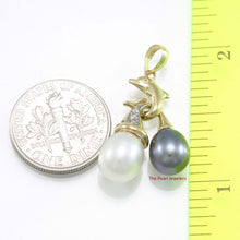Load image into Gallery viewer, Dolphin Pearl Pendant – 14k Yellow Gold with White &amp; Black Pearls