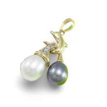 Load image into Gallery viewer, Dolphin Pearl Pendant – 14k Yellow Gold with White &amp; Black Pearls