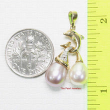 Load image into Gallery viewer, Dolphin Pearl Pendant – 14k Yellow Gold with White &amp; Pink Pearls