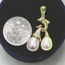 Load image into Gallery viewer, Dolphin Pearl Pendant – 14k Yellow Gold with White &amp; Pink Pearls