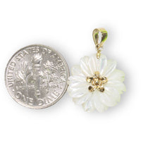 Load image into Gallery viewer, 14K Yellow Gold Carved Plumeria Mother of Pearl Pendant