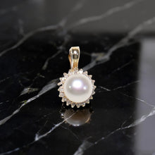 Load image into Gallery viewer, 14K Yellow Gold White Pearl &amp; Diamond Surround Pendant