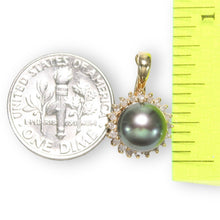 Load image into Gallery viewer, 14K Yellow Gold Black Pearl &amp; Diamond Surround Pendant