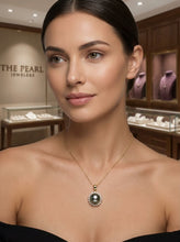Load image into Gallery viewer, 14K Yellow Gold Black Pearl &amp; Diamond Surround Pendant