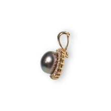 Load image into Gallery viewer, 14K Yellow Gold Black Pearl &amp; Diamond Surround Pendant
