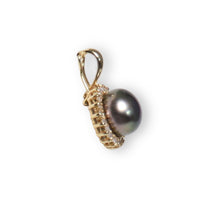 Load image into Gallery viewer, 14K Yellow Gold Black Pearl &amp; Diamond Surround Pendant