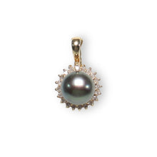 Load image into Gallery viewer, 14K Yellow Gold Black Pearl &amp; Diamond Surround Pendant