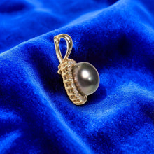 Load image into Gallery viewer, 14K Yellow Gold Black Pearl &amp; Diamond Surround Pendant