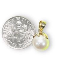 Load image into Gallery viewer, White Pearl Pendant – 14k Yellow Gold with Diamond Claw Bail