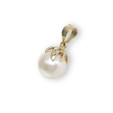 Load image into Gallery viewer, White Pearl Pendant – 14k Yellow Gold with Diamond Claw Bail