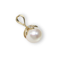 Load image into Gallery viewer, White Pearl Pendant – 14k Yellow Gold with Diamond Claw Bail