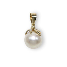 Load image into Gallery viewer, White Pearl Pendant – 14k Yellow Gold with Diamond Claw Bail