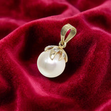Load image into Gallery viewer, White Pearl Pendant – 14k Yellow Gold with Diamond Claw Bail