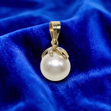 Load image into Gallery viewer, White Pearl Pendant – 14k Yellow Gold with Diamond Claw Bail