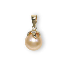 Load image into Gallery viewer, Peach Pearl Pendant – 14k Yellow Gold with Diamond Claw Bail